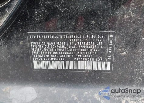 2020 Volkswagen Jetta 1.4T R-Line/1.4T S/1.4T Se из США, поврежденный, VIN 3VWCB7BU2LM063244